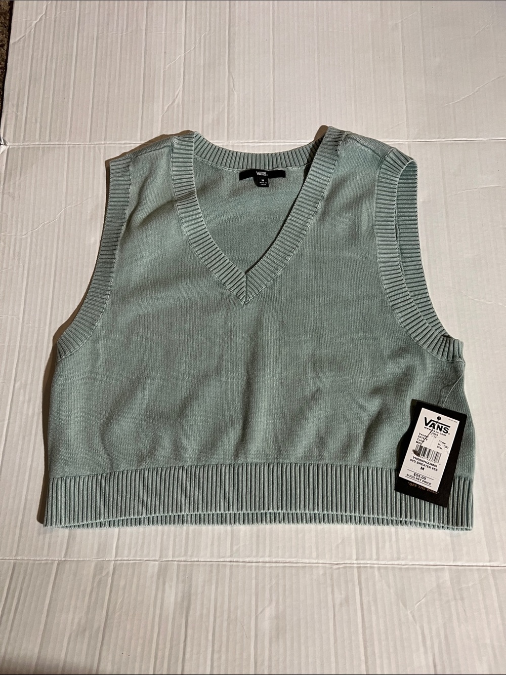 Vans Mint Green Ribbed V-Neck Knit Vest